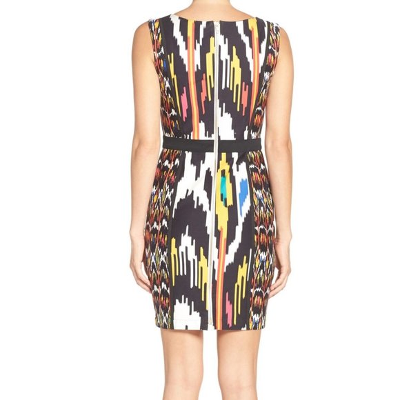 French Connection NEW Ikat Cotton Bodycon 2way Back Zipper Dress Black Red Sexy - Picture 6 of 12